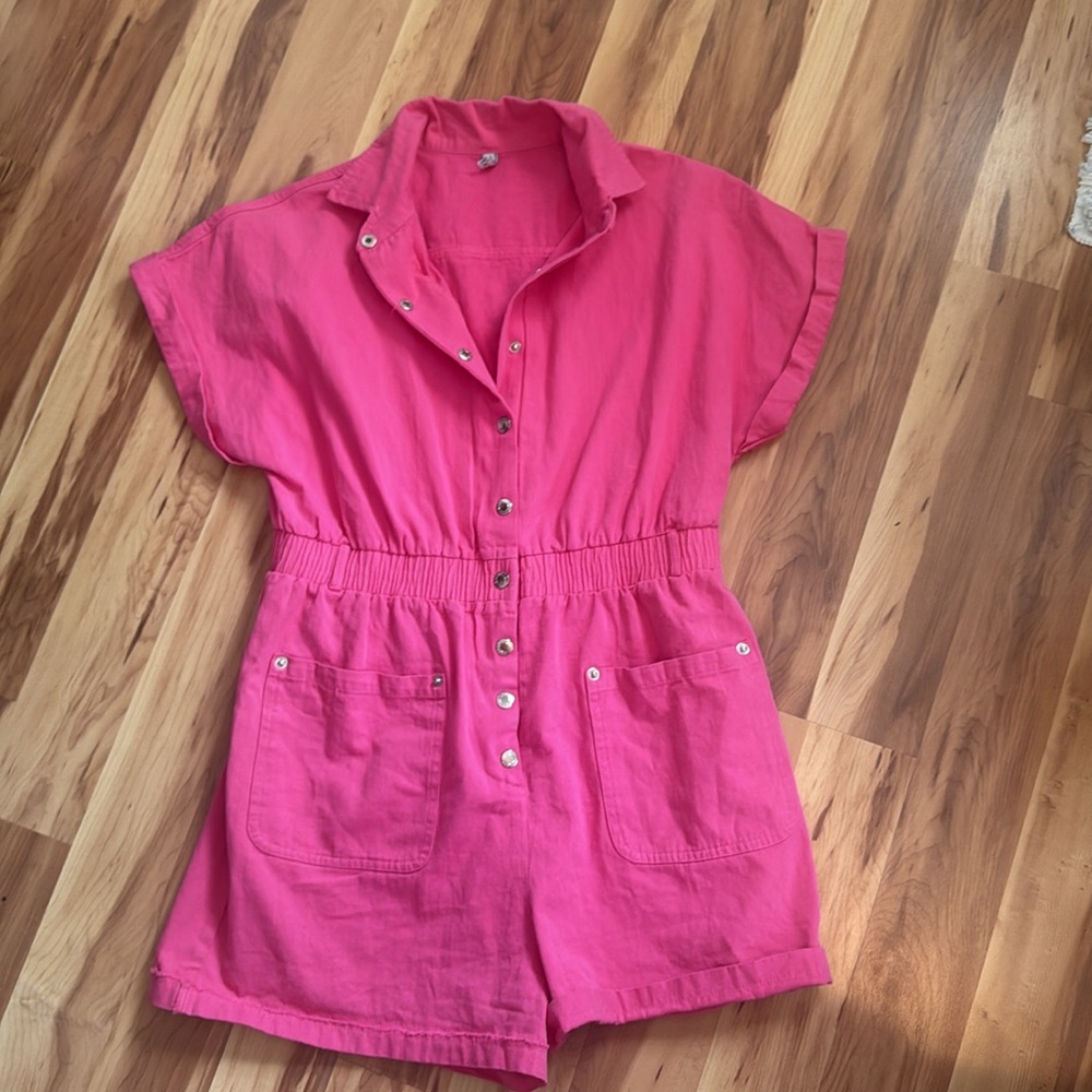 Pink denim romper